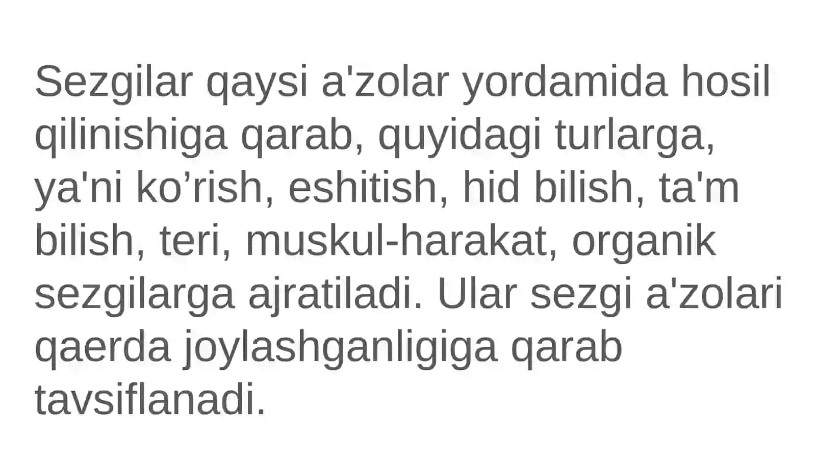 Sezgilarning tassnifi sezgilarning turlari sezgi sohasidagi qonuniyatlar 2