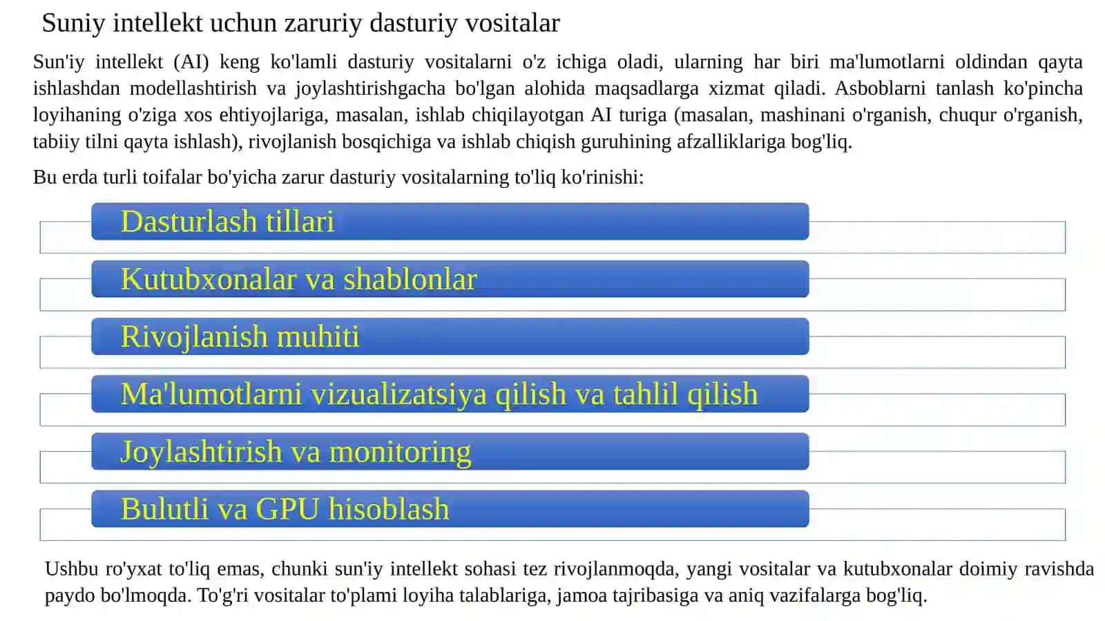 Sun'iy intellekt uchun zaruriy dasturiy vositalar 2