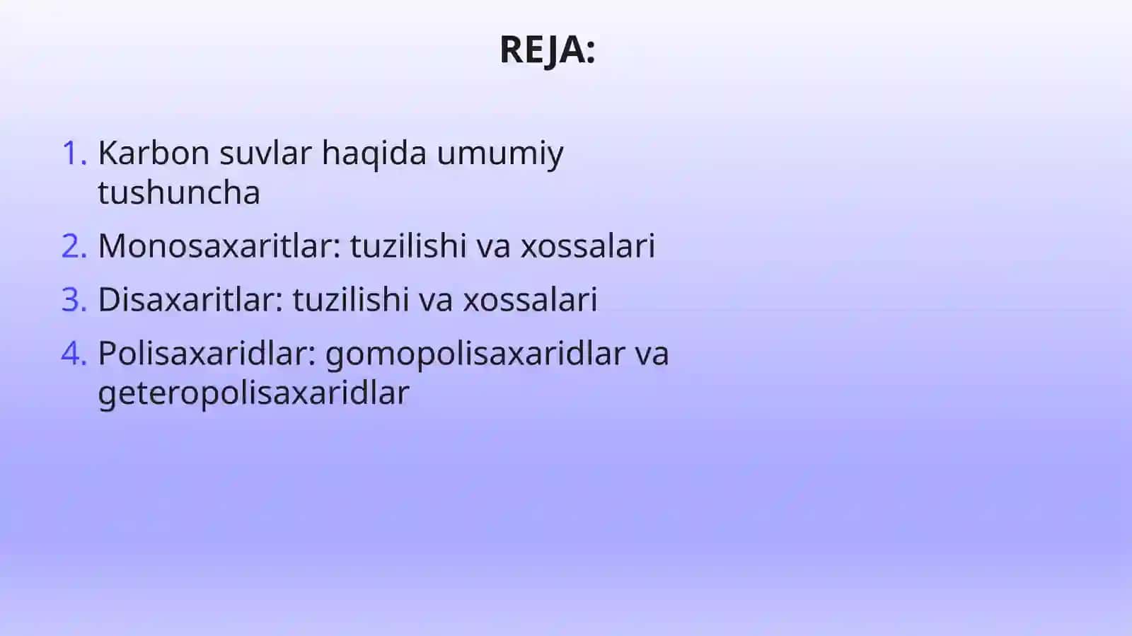 Karbon Suvlar: Monosaxaritlar, Disaxaritlar va Polisaxaridlar — Tuzilishi va Xossalari 2