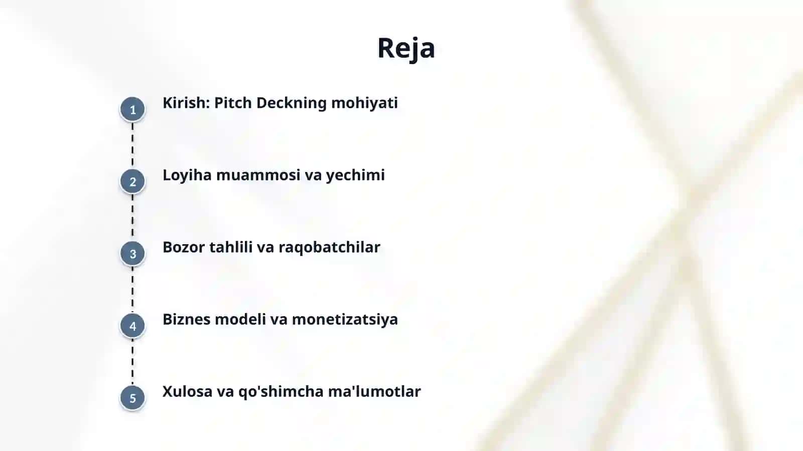 Startap loyihalari uchun Pitch Deck (Investorlar uchun taqdimot) tuzilmasi 2