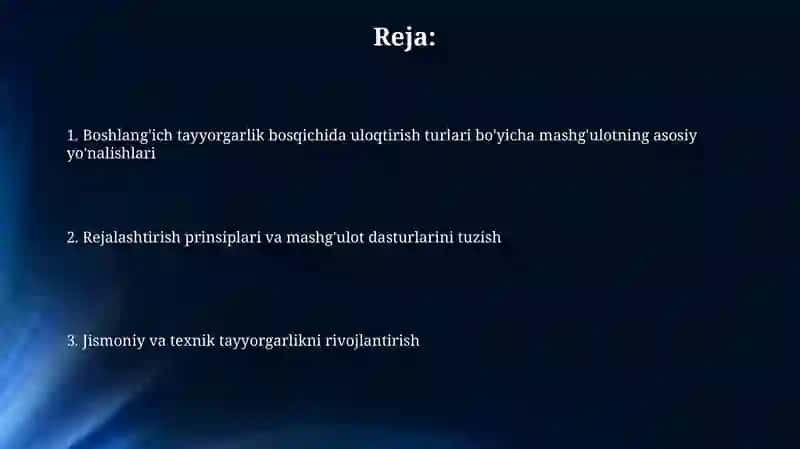 Uloqtirish sport turlarida boshlang'ich tayyorgarlik bosqichi 2