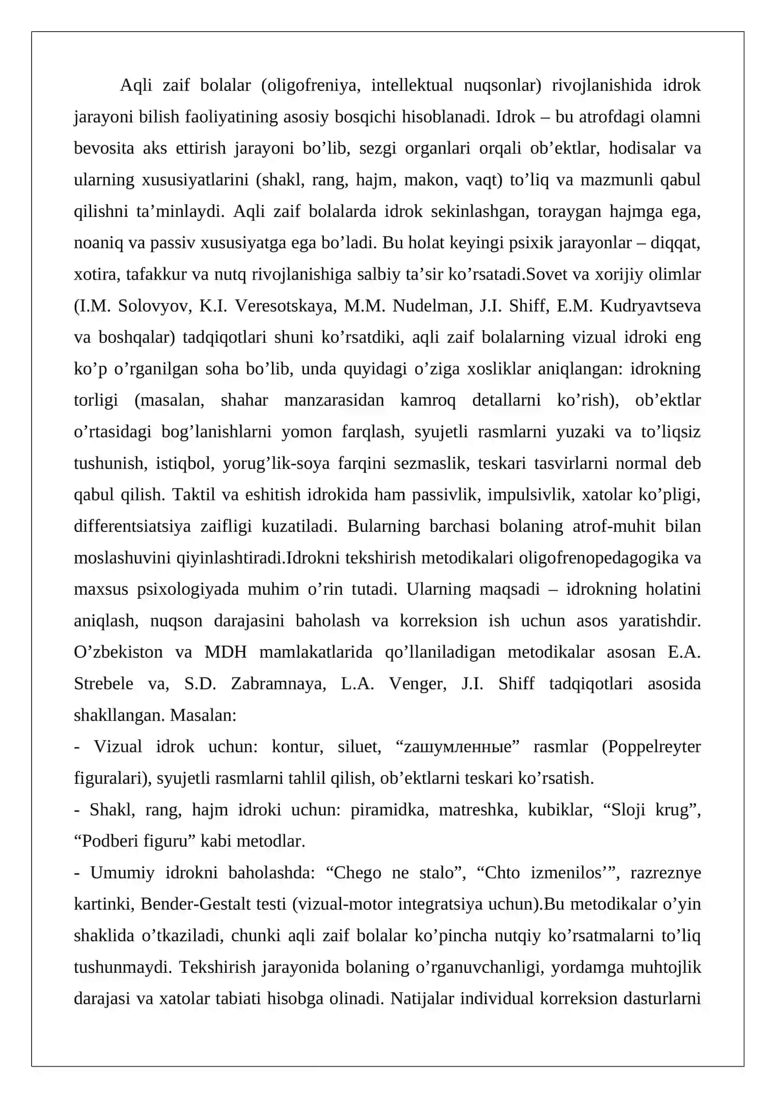 Aqli zaif bolalarning tafakkur va nutqini tekshirish metodikalarini o‘rganish va tahlil etish 2