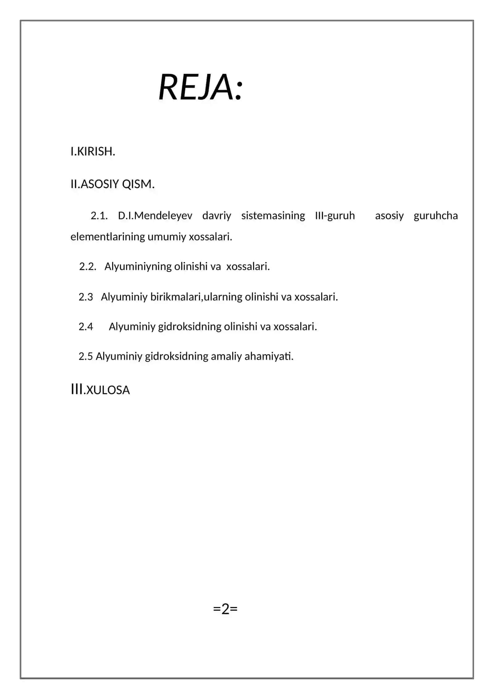 Alyuminiy gidroksidning olinishi va xossalari 2