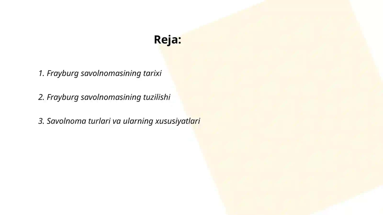 Frayburg savolnomasi yordamida shaxs xususiyatlarini o‘rganish metodikasi 2