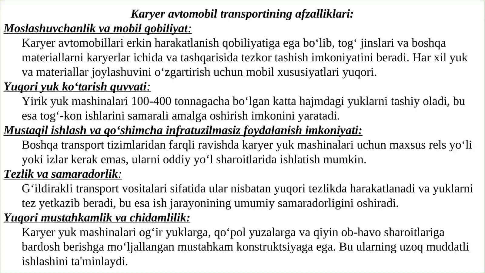 Karyer avtomobil transporti tuzilishi va asosiy qismlari 2