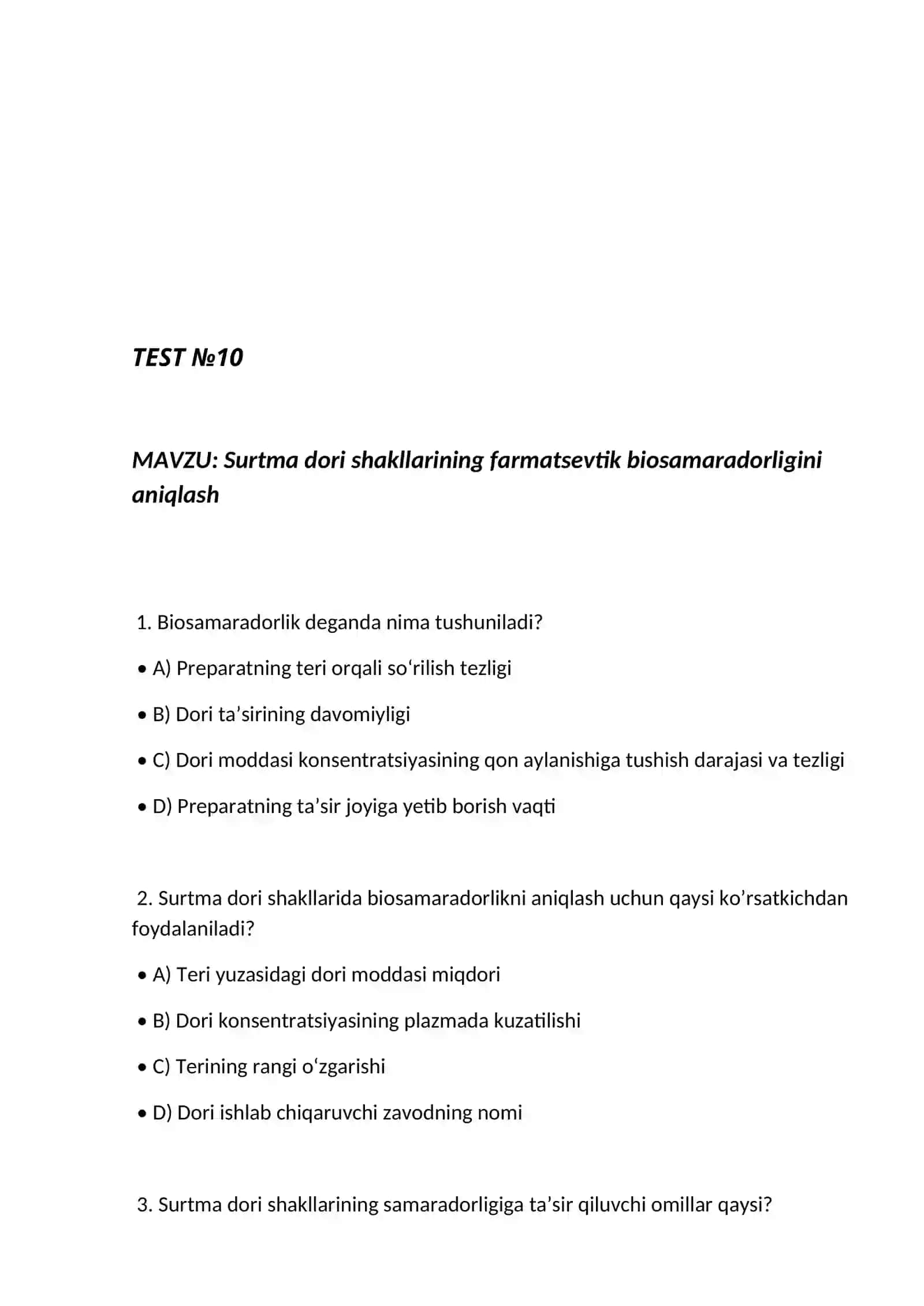 Surtma dori shakllarining farmatsevtik biosamaradorligini aniqlash 2