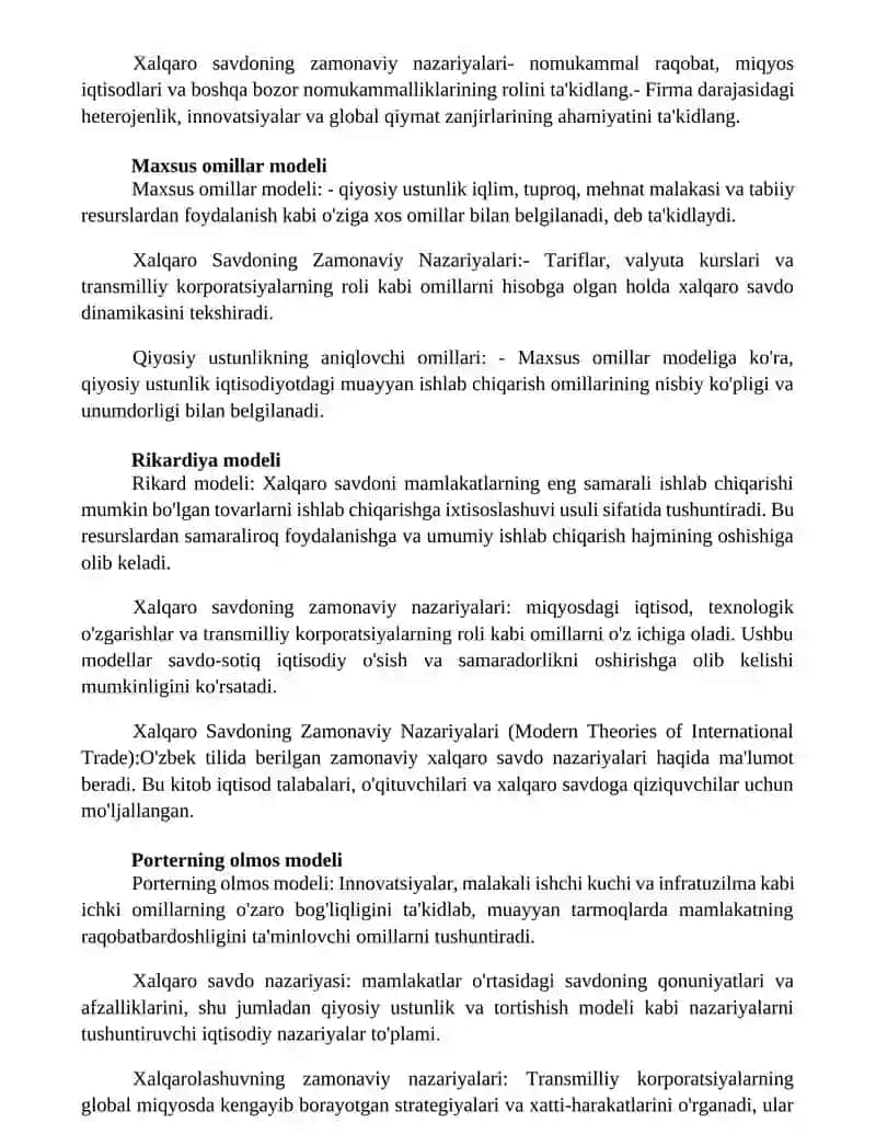 Xalqaro Savdoning Zamonaviy Nazariyalari 2