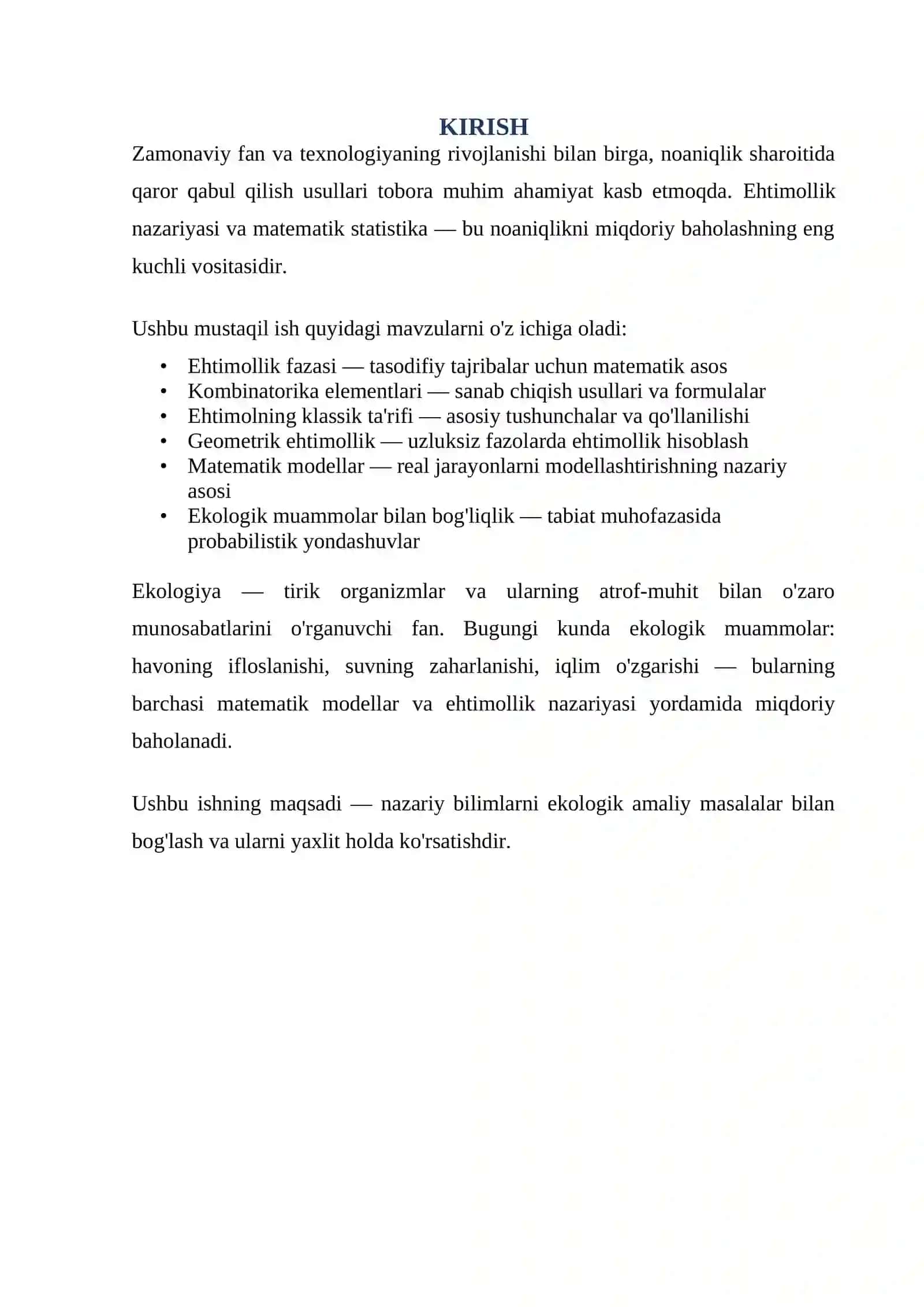 Ehtimollik fazasi. Kombinatorika elementlari. Ehtimolning klassik ta'rifi. Geometrik ehtimollik 2
