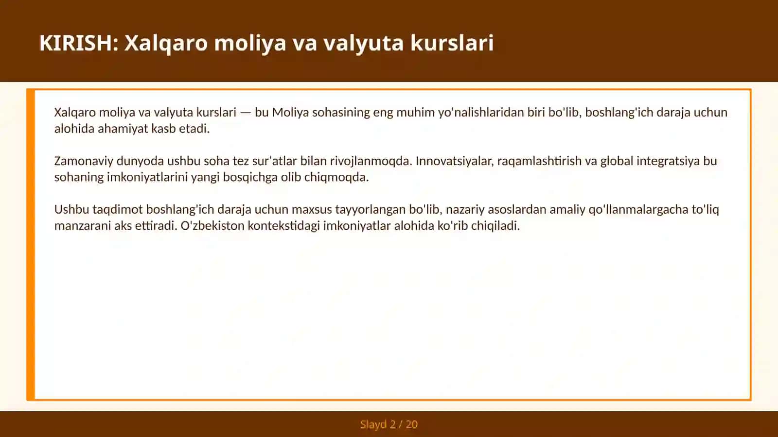 Xalqaro moliya va valyuta kurslari 2