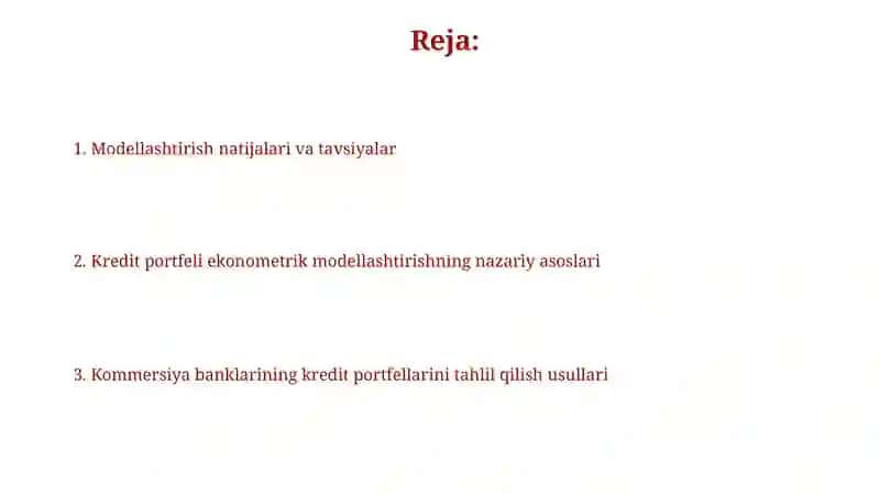 Kredit portfeli ekonometrik modellashtirish 2
