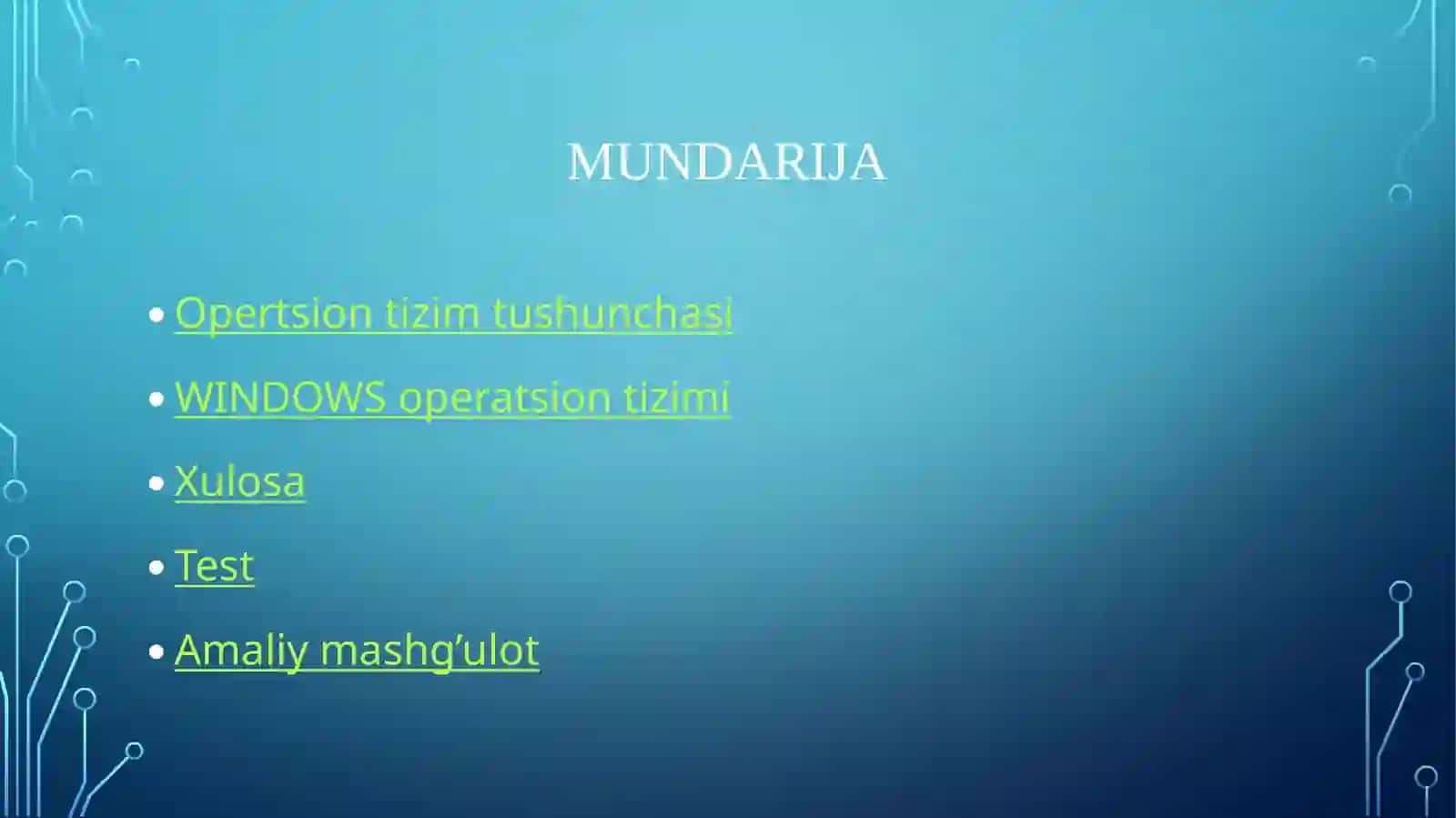 KOMPYUTERLARNING OPERATSION TIZIMLARI.WINDOWS OT 2