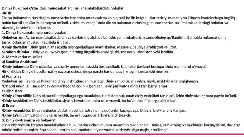 Dinvahukumato'rtasidagi munosabatlar: Turlimamlakatlardagi holatlar 2