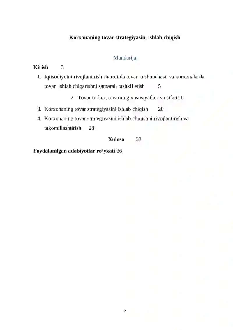 Korxonaning tovar strategiyasini ishlab chiqish 2