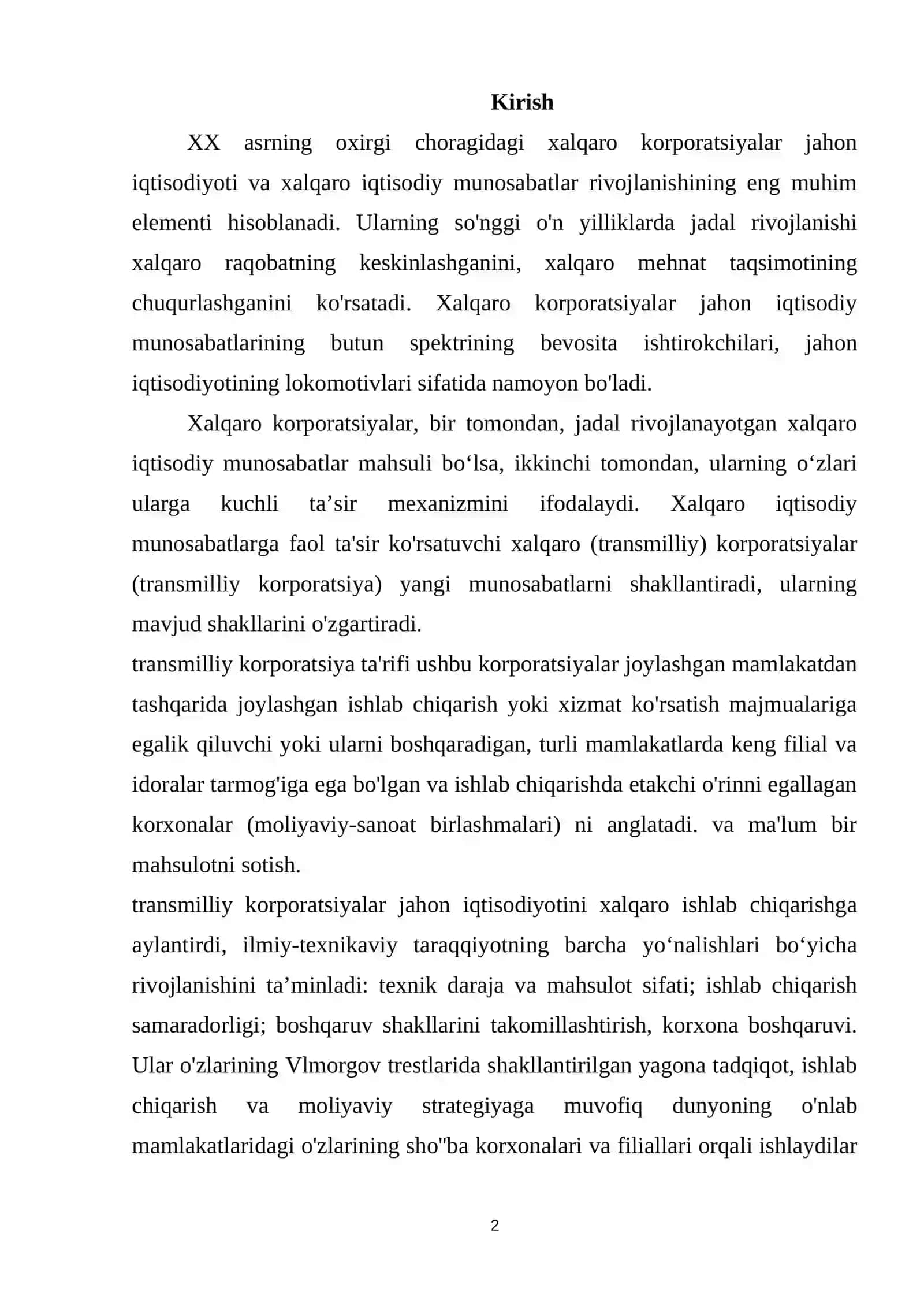 Transmilliy Korporatsiya Faoliyatining Rejasi 2
