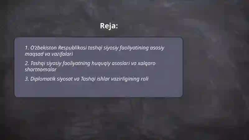 O‘zbekiston Respublikasi tashqi siyosiy faoliyatining 2