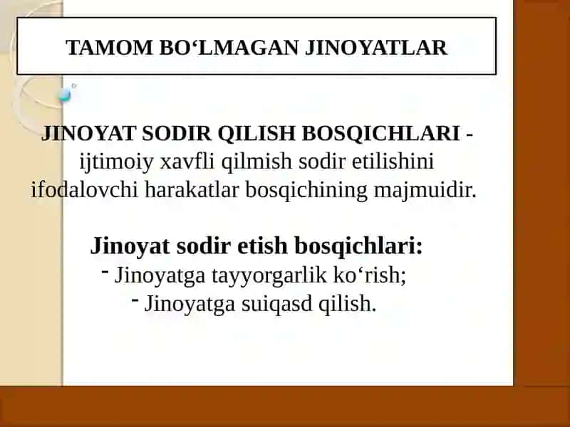 Tamom bo‘lmagan jinoyatlar. Jinoyatda ishtirokchilik 2