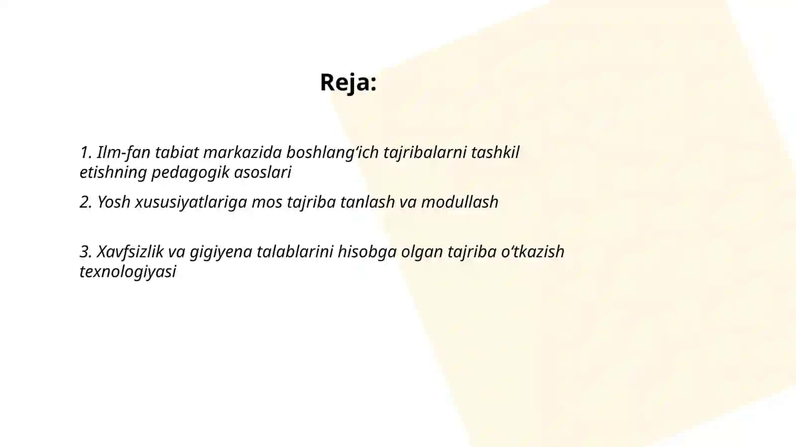 Ilm-fan tabiat markazi da boshlang`ich tajribalarni tashkil etish texnologiyasi 2