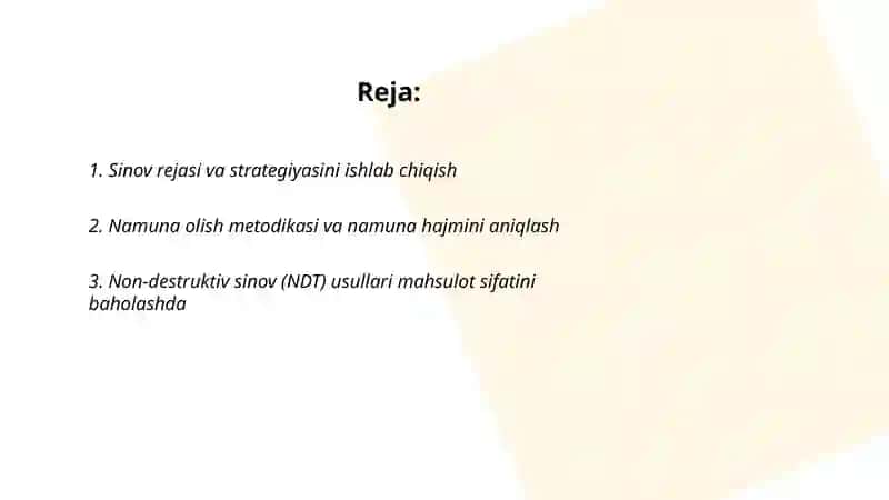 Sinov rejasi va strategiyasini ishlab chiqish 2