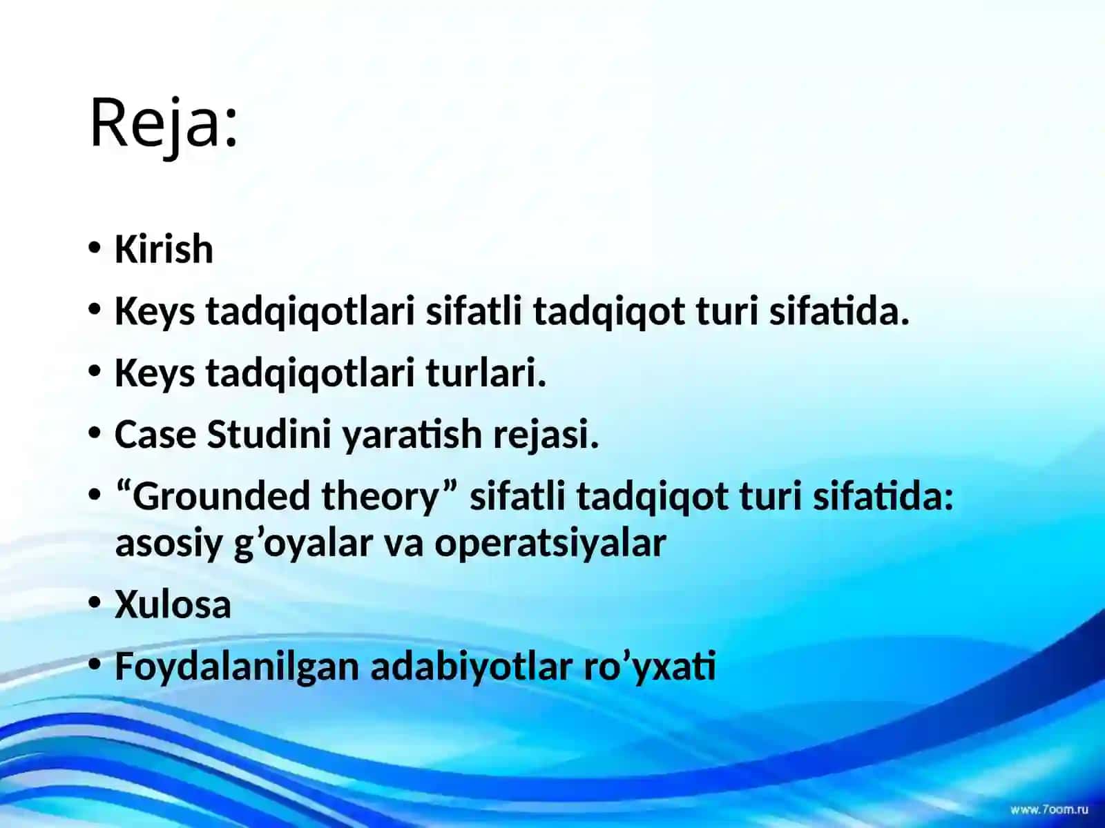 Keys tadqiqotlari sifatli tadqiqot turi sifatida. Keys tadqiqotlari turlari. Case Studini yaratish rejasi. “Grounded theory” (asoslangan nazariya) sifatli tadqiqot turi sifatida asosiy g’oyalar va operatsiyalar 2