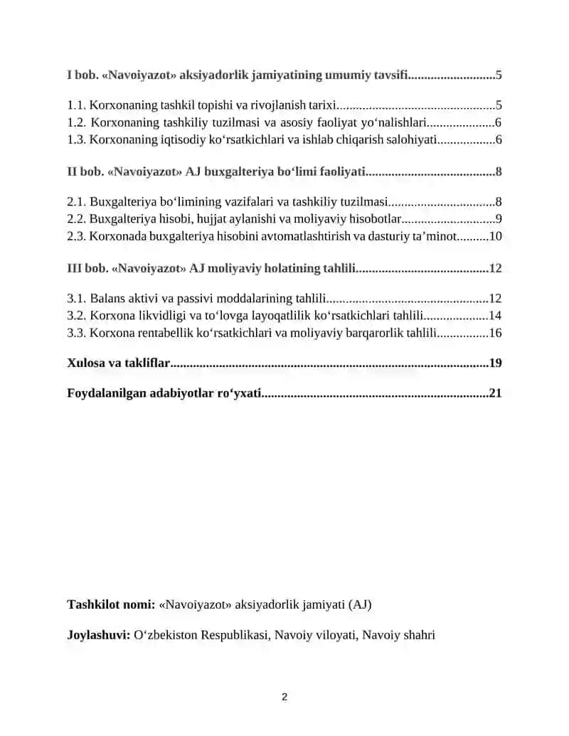 AZOT BOʻYICHA AMALIYOT HISOBOTI. ACCOUNTING - BAKALAVRIAT YO‘NALISHI 2