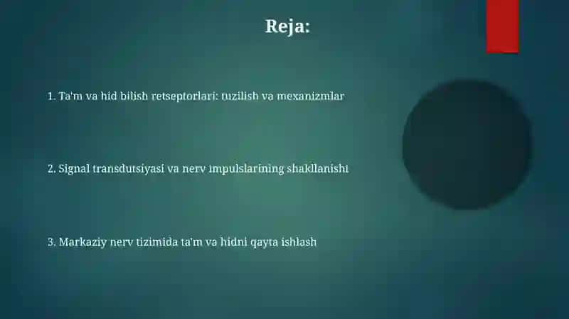 Ta'm va hid bilish nazariyasining biofizikaviy asoslari 2
