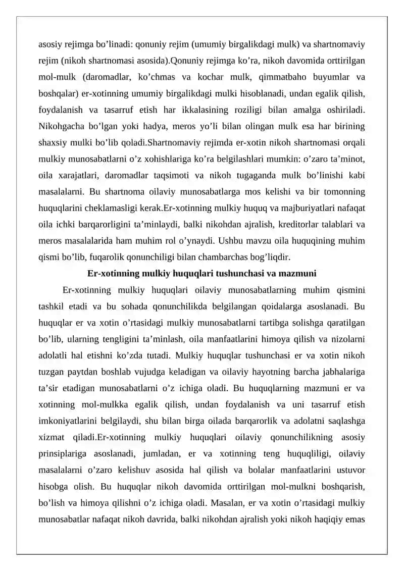 Er-xotinning mulkiy huquq va majburiyatlari 2