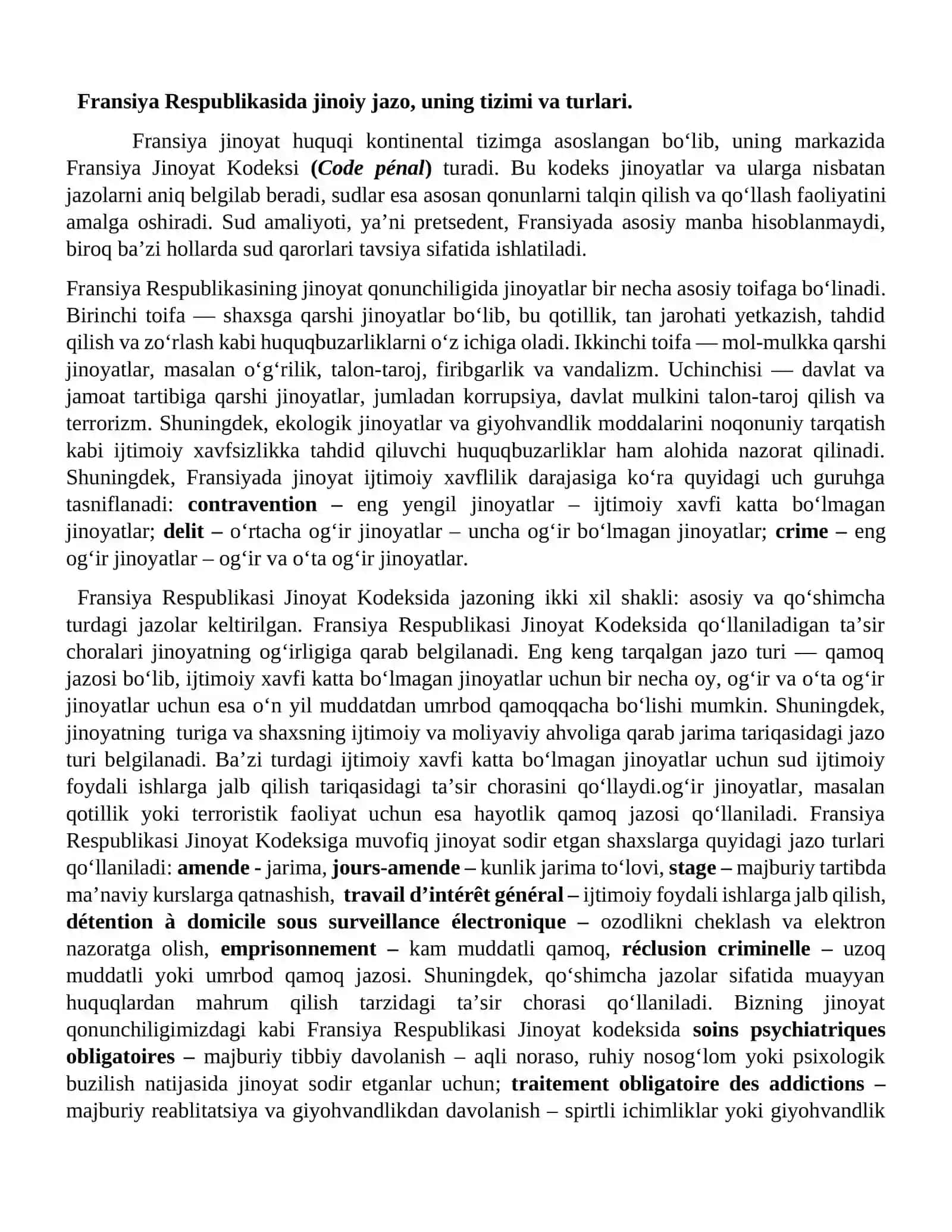 O‘zbekiston respublikasida jinoiy jazo, uning tizimi va turlari 2