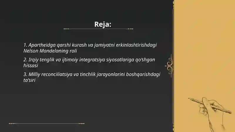 Nelson Mandellaning ijtimoiy sohaga qo’shgan hissasi 2
