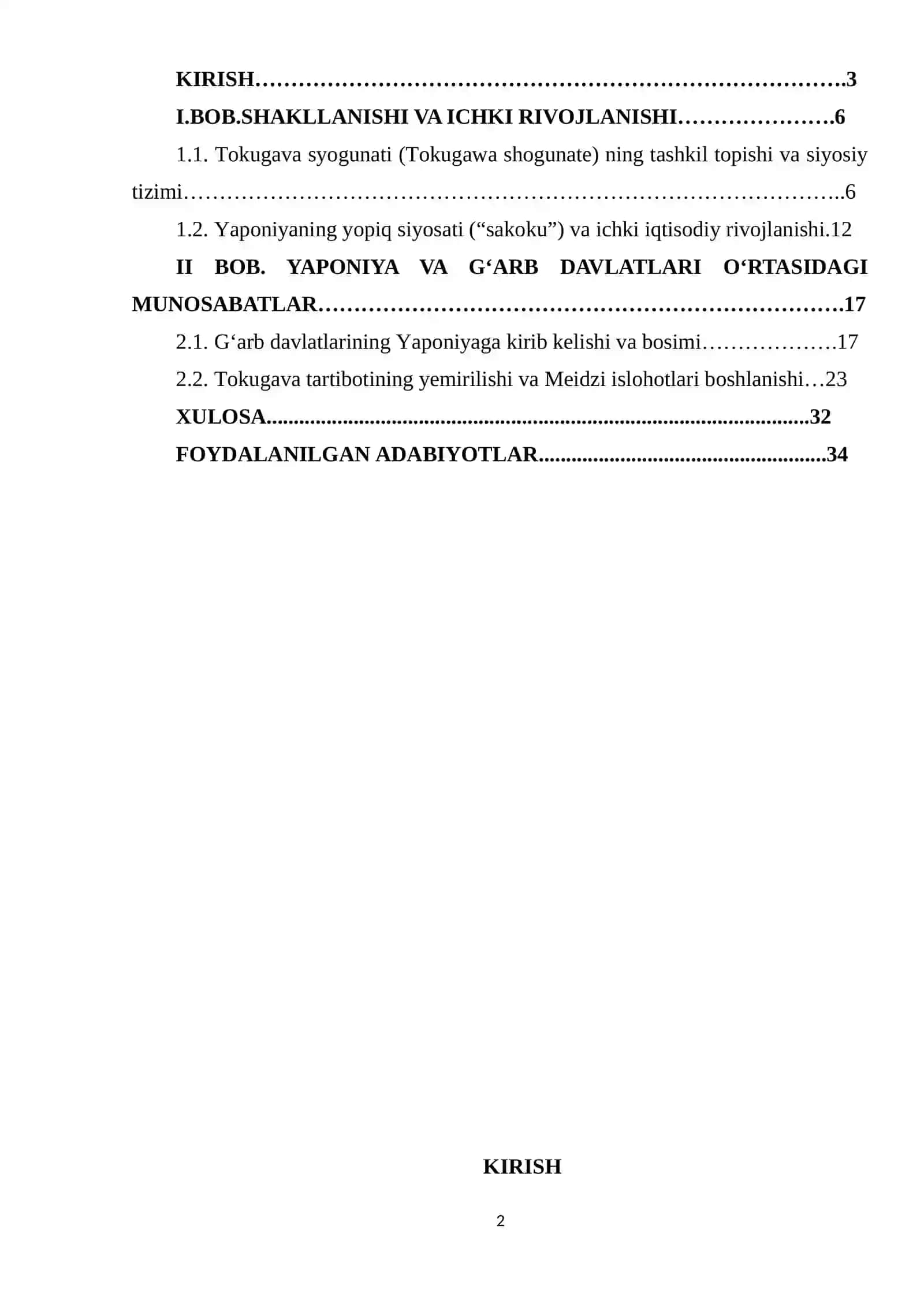 TOKUGAVA TARTIBOTI. YAPONIYA VA G‘ARB DAVLATLARI 2