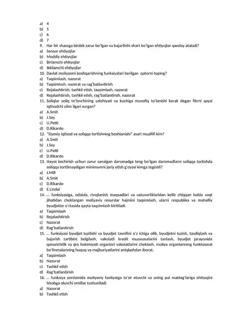 Test davlat moliyasi 100 ta 2