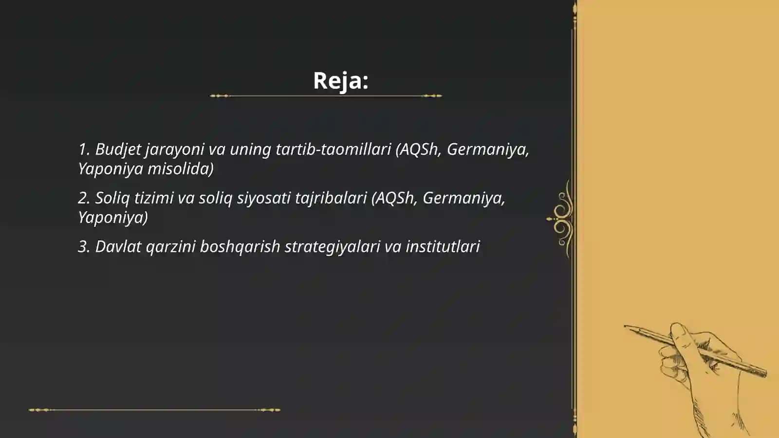 Rivojlangan davlatlar tajribasida davlat moliyasini boshqarish (masalan, AQSh, Germaniya, Yaponiya tajribasi) 2