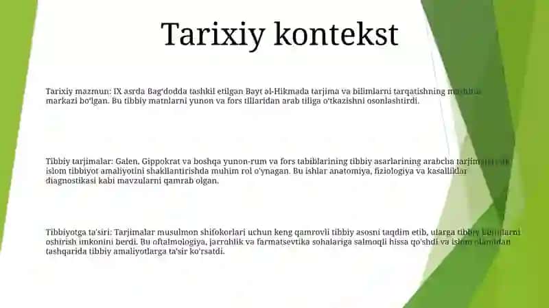 Bayt Al-Hikmada Arab Tiliga Tarjima Qilingan Tibbiyotga Oid Asarlar 2