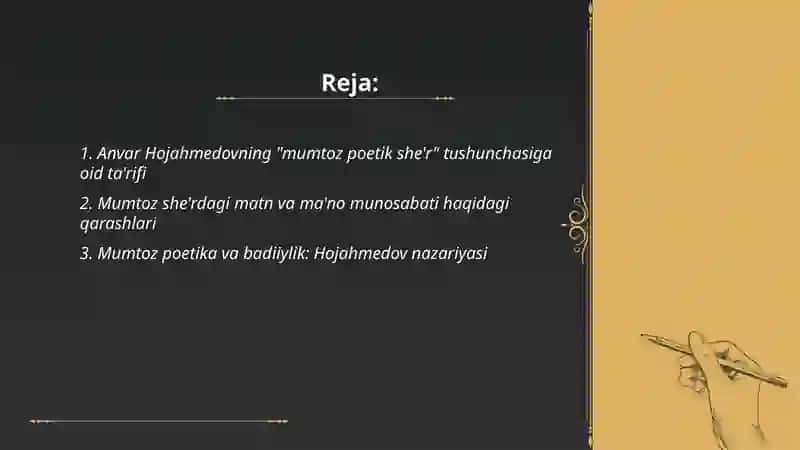 Anvar Hojahmedovning " Mumtoz poetik she'r" ga oid qarashlari 2