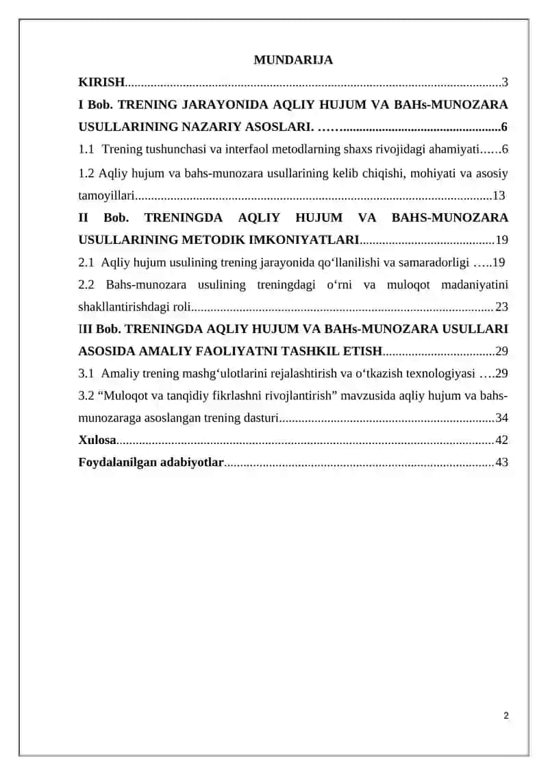 TRENINGDA AQLIY HUJUM VA BAHS MUNOZARA USULI 2