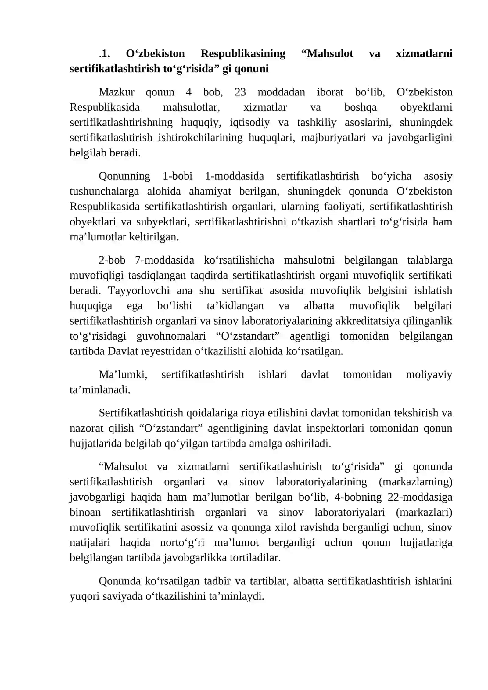 Sertifikatlashtirish sxemalarini qo’llanishi 2