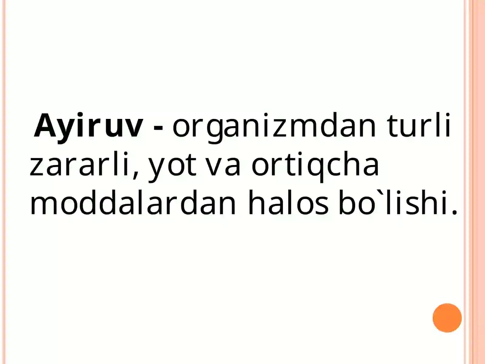 Organizmning ayiruv funksiyalari fiziologiyasi 2