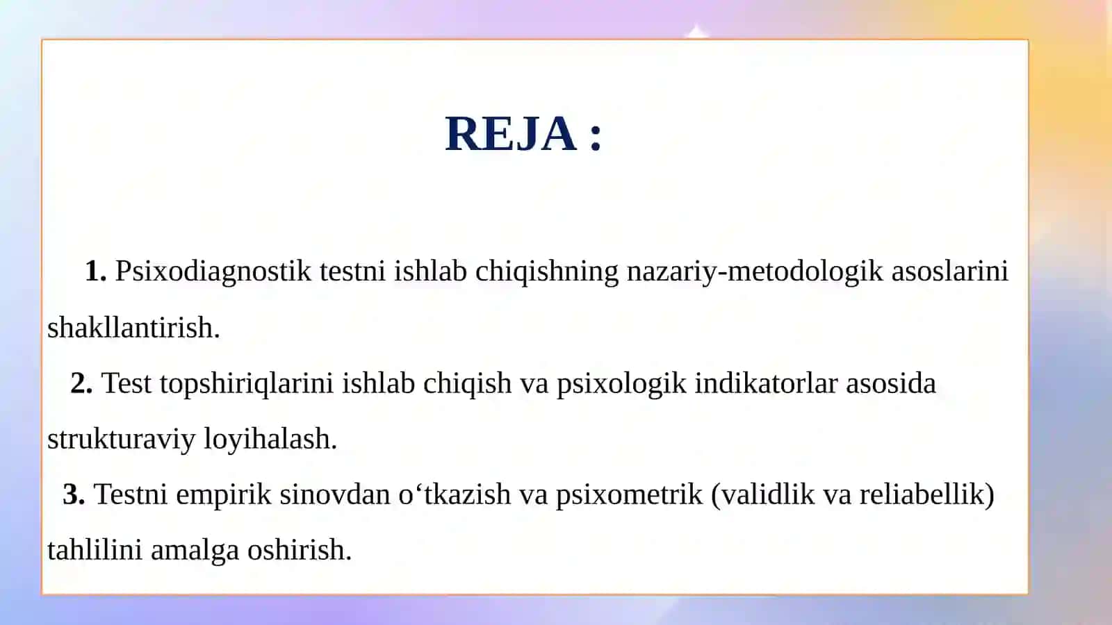 Test tuzishning asosiy bosqichlari 2