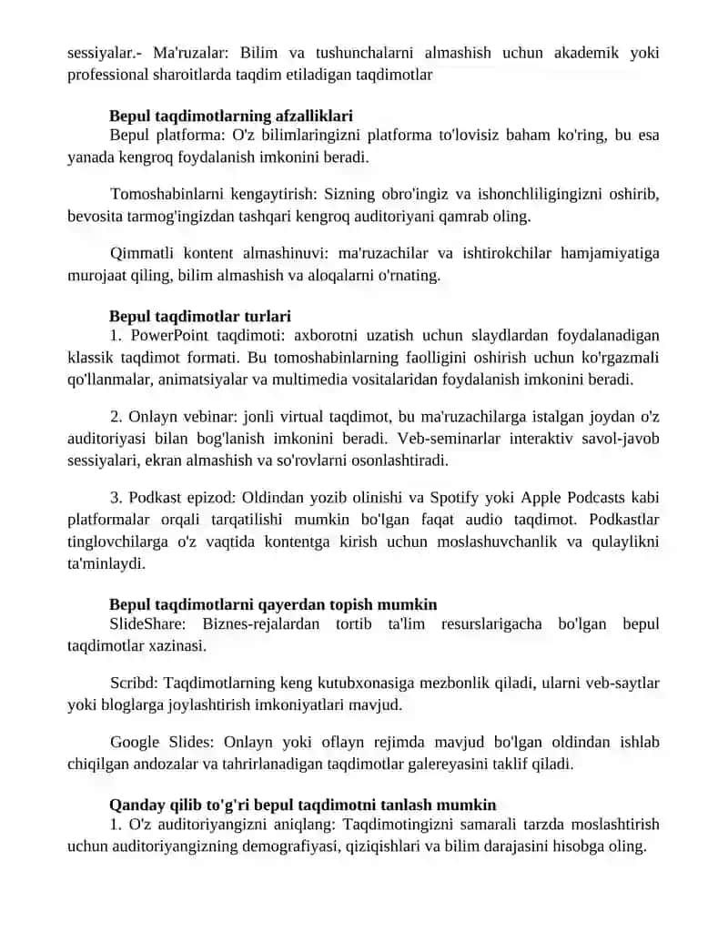 Tekin Taqdimotlar 2