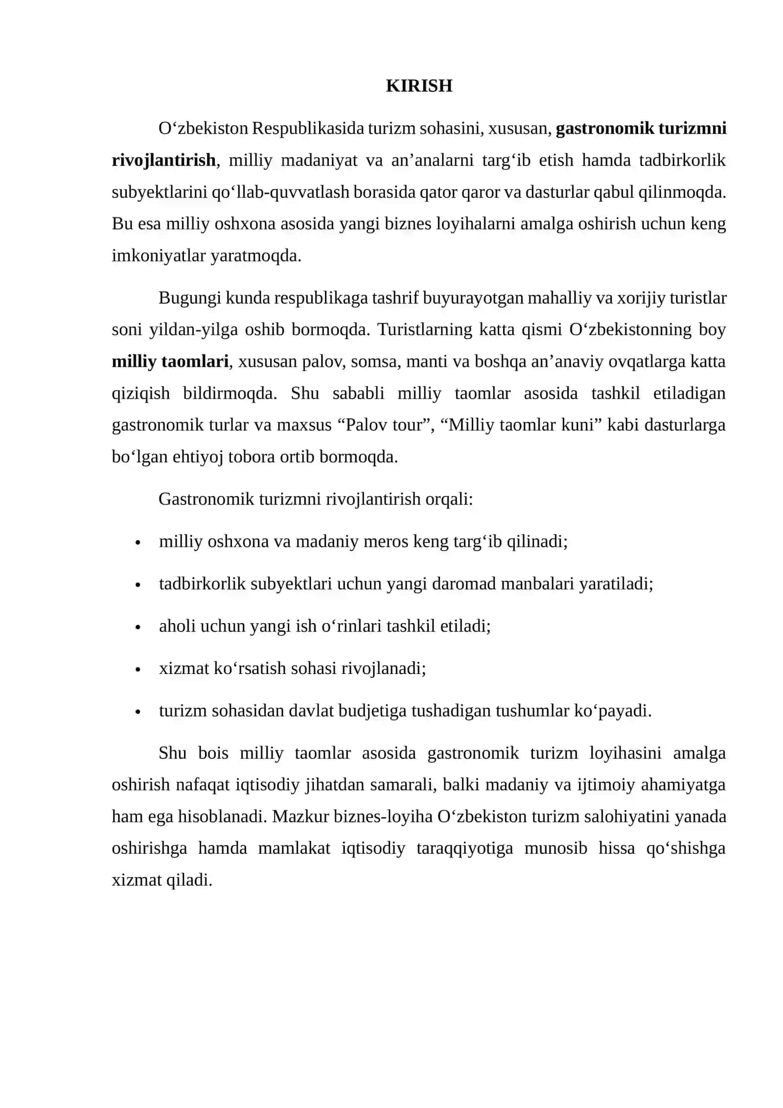 Biznes reja Milliy taomlar asosida gastronomik turizm 2