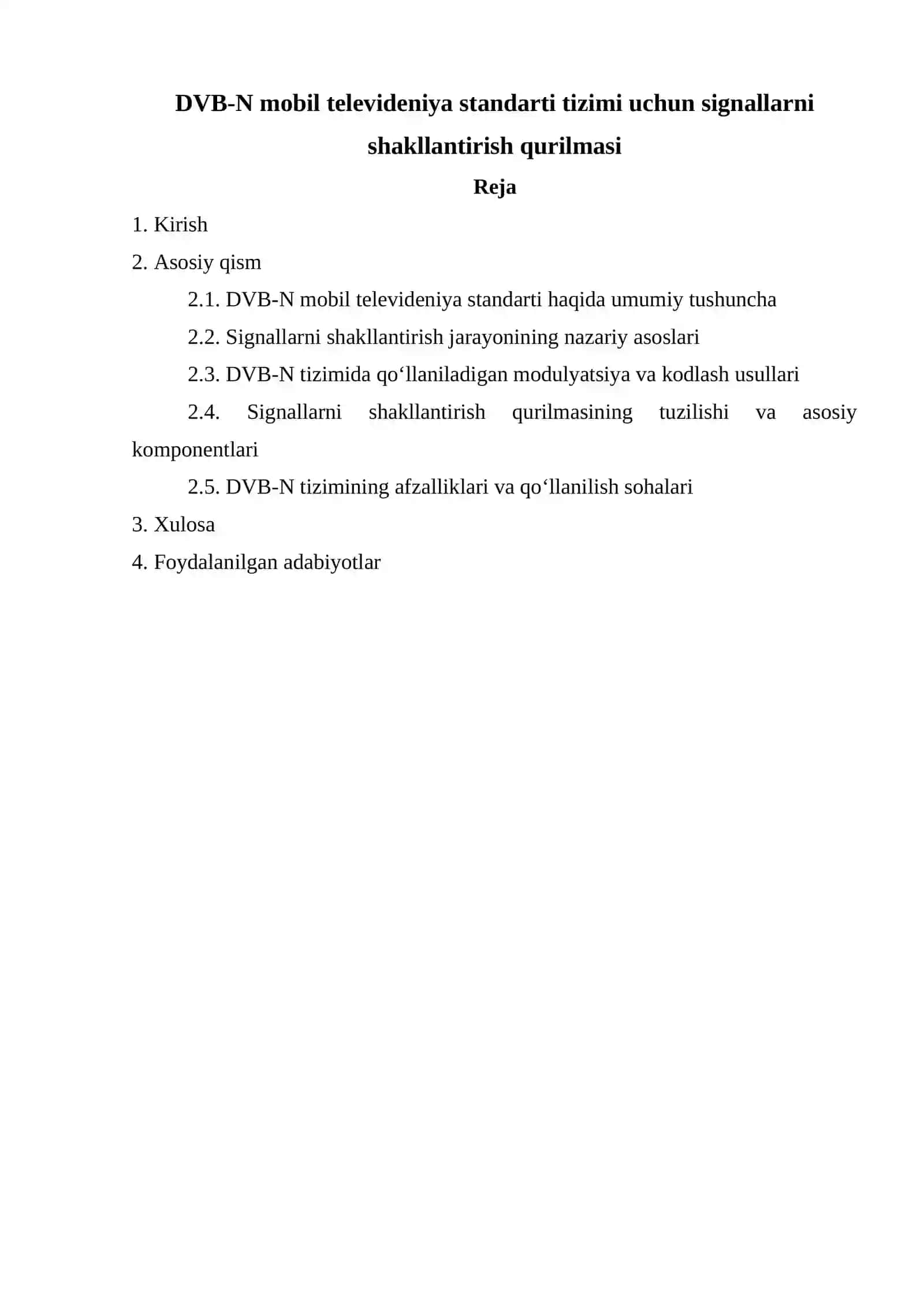 DVB-N mobil televideniya standarti tizimi uchun signallarni shakllantirish qurilmasi 2