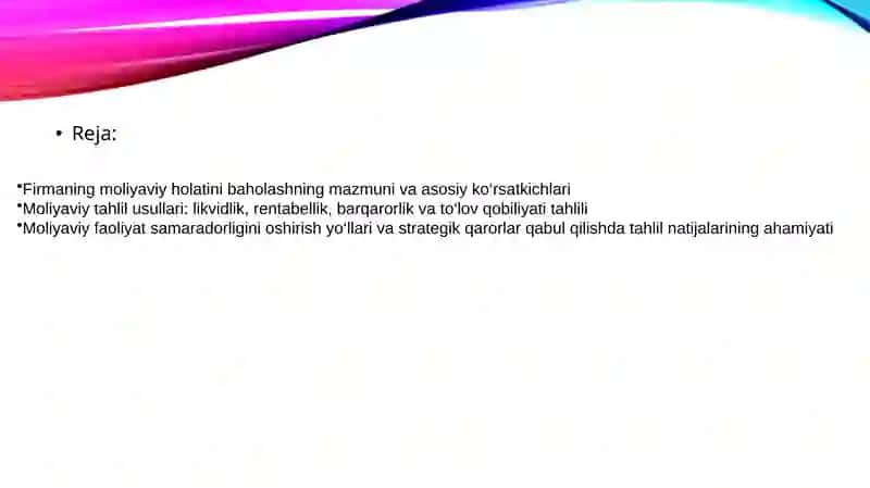 Firmaning moliyaviy faoliyatini baholash 2