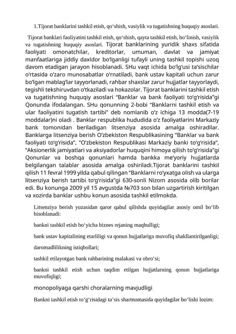 Tijorat banklarini ochish uchun ustav fondining minimal miqdori va uning ahamiyati 2
