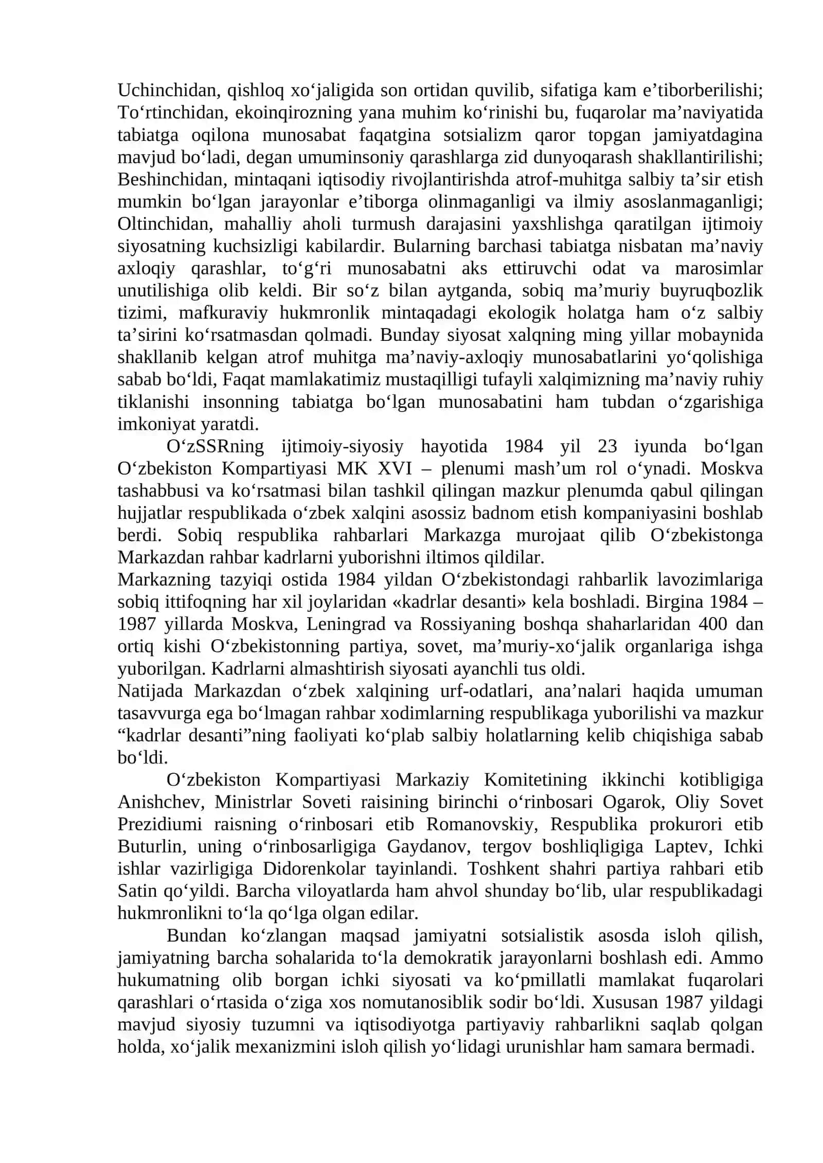 MUSTAQILLIKKA ERISHISH ARAFASIDA O‘ZBEKISTONDAGI IJTIMOIY-CIYOSIY JARAYONLAR (2 SOAT) 2