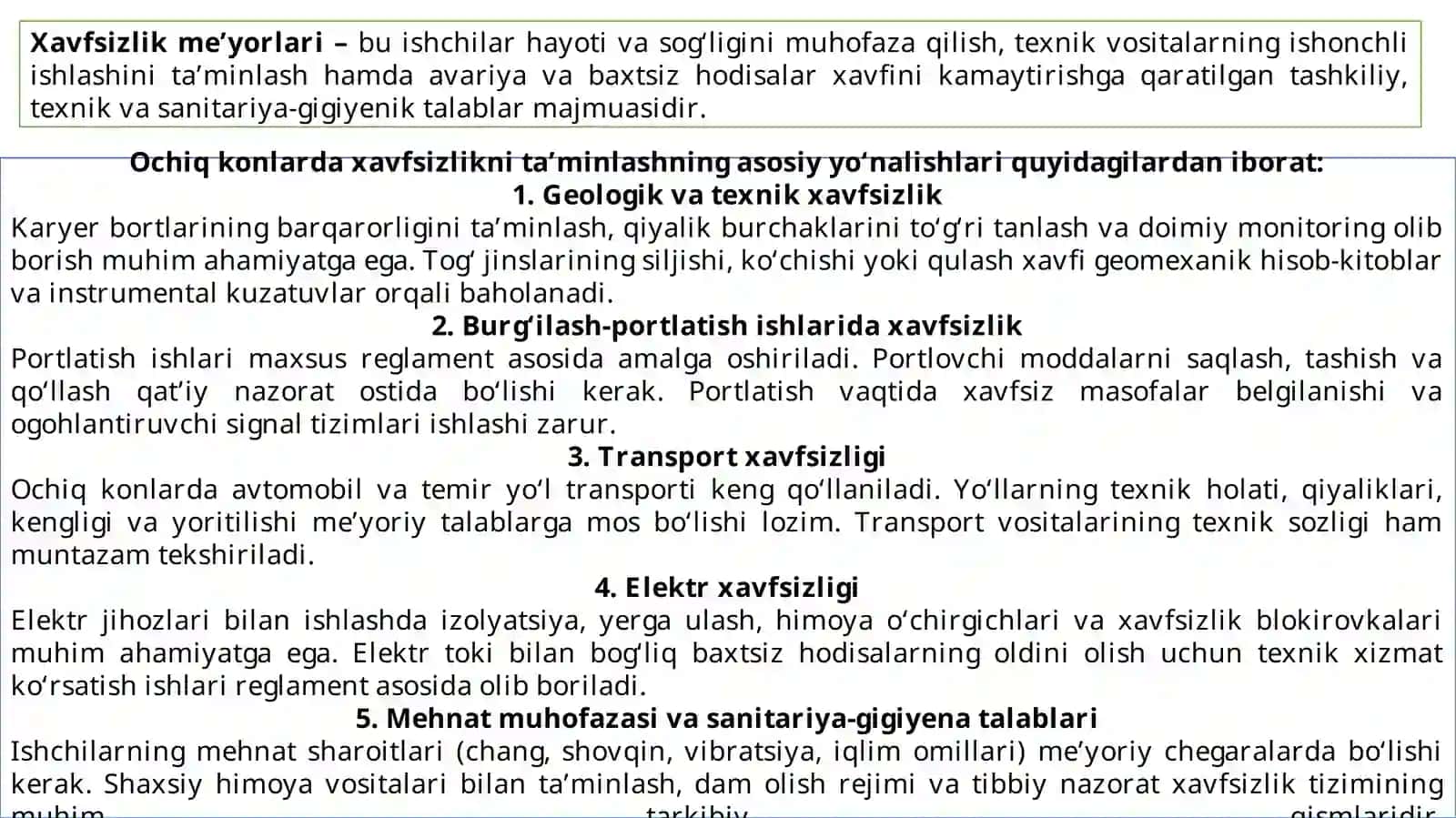 Ochiq konlarda xavfsizlik me’yorlari 2
