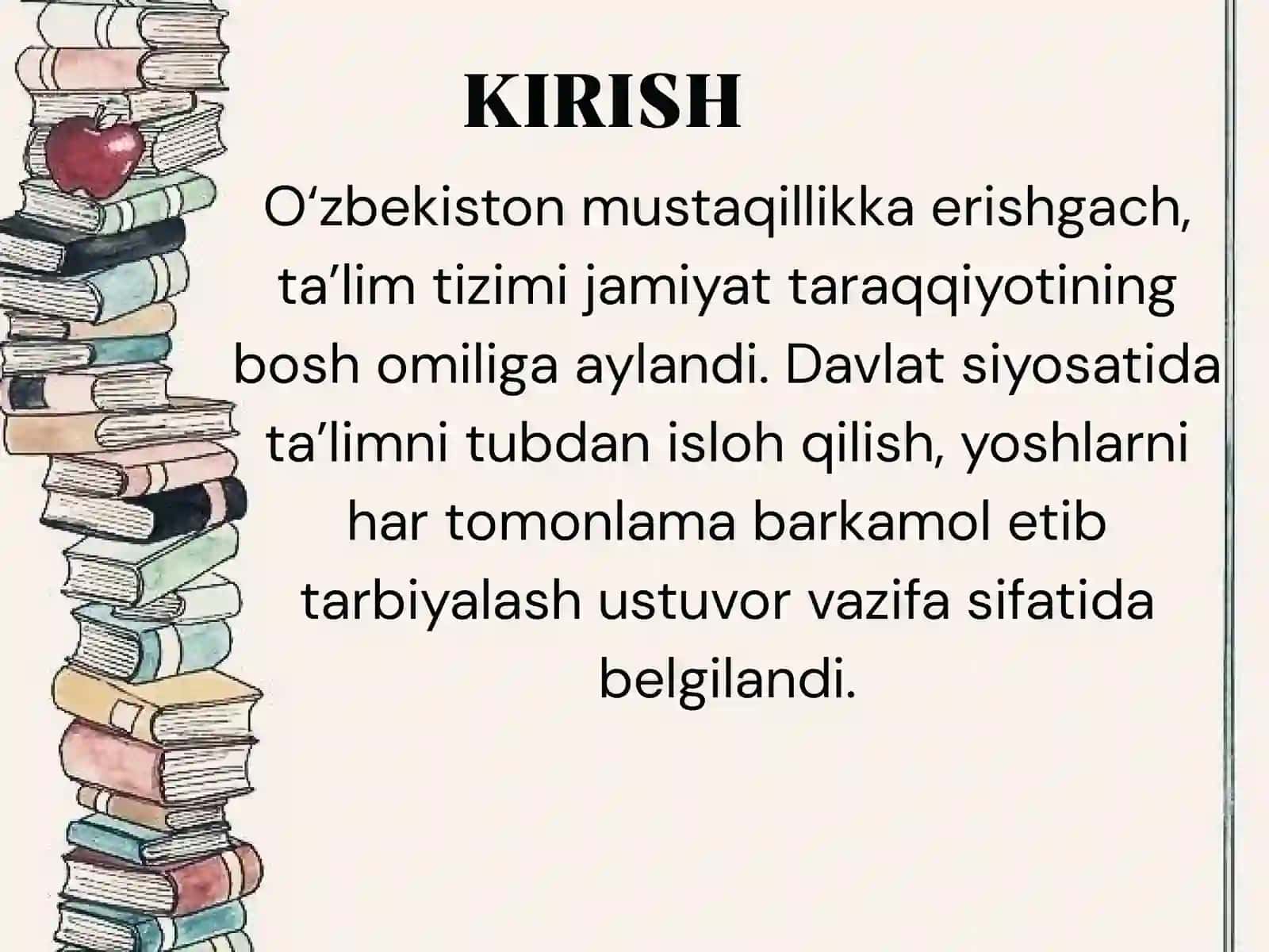 Mustaqillik yillarida O‘zbekiston ta’lim tizimi va pedagogika fanining rivojlanishi 2