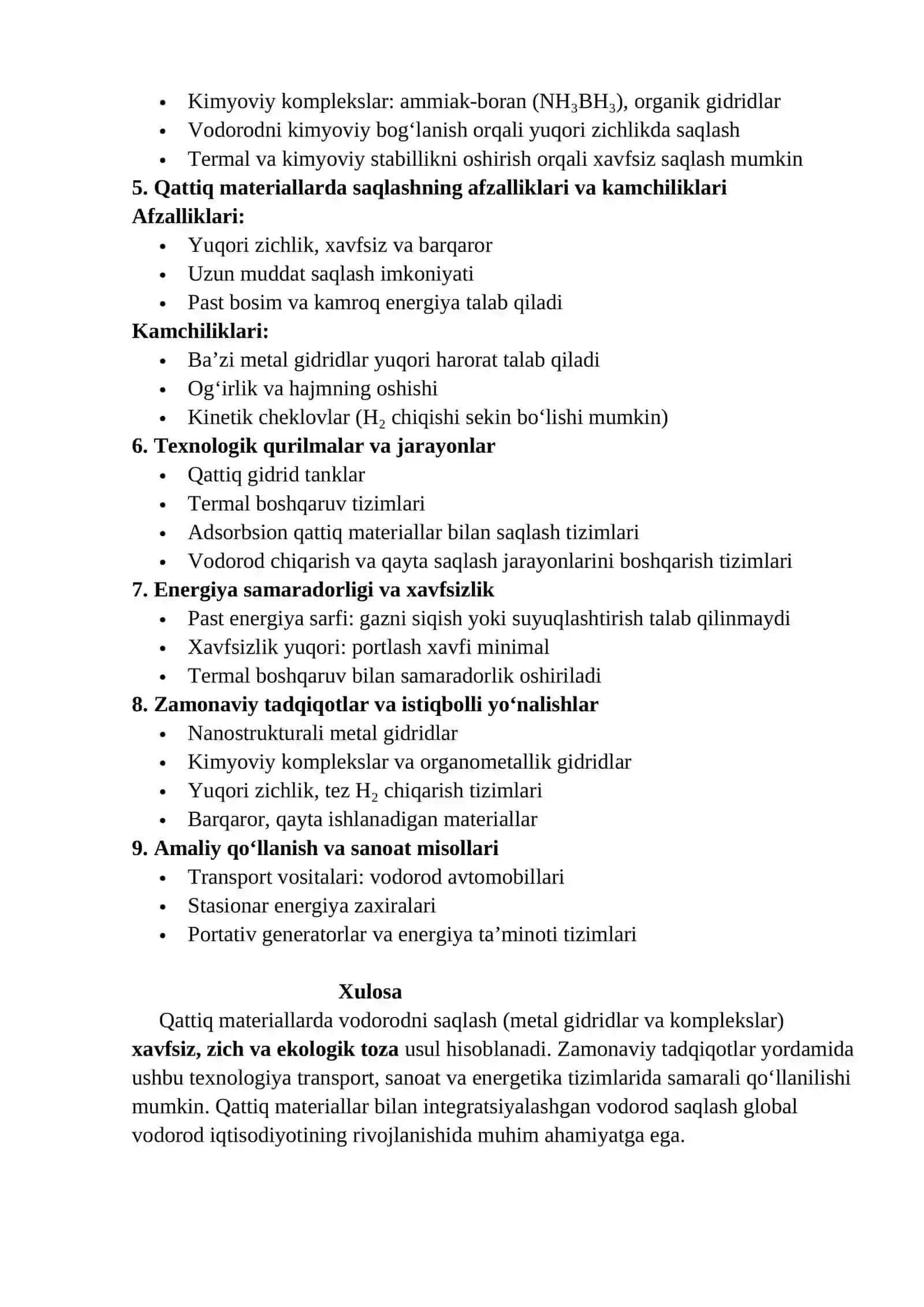 QATTIQ MATERIALLARDA (METAL GIDRIDLAR VA KOMPLEKSLAR) VODORODNI SAQLASH 2