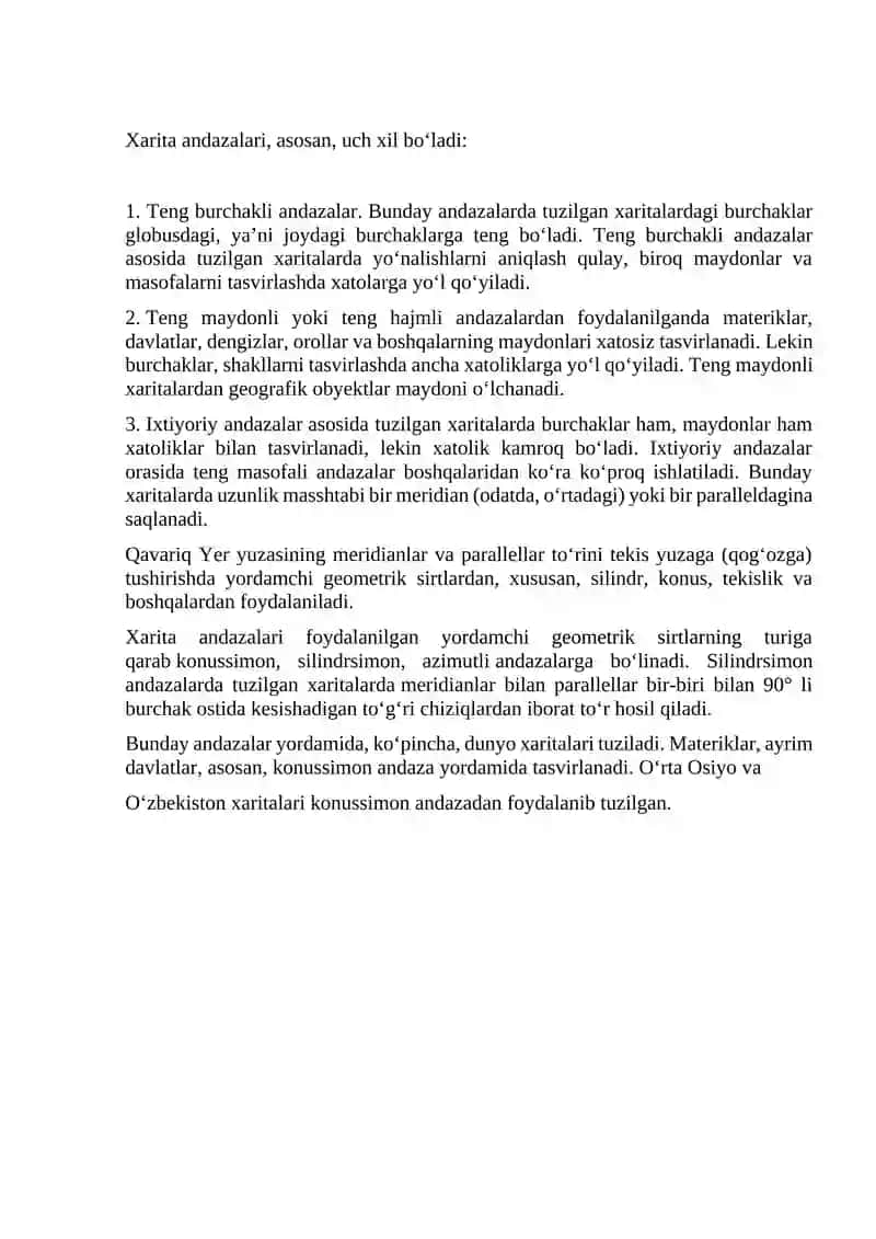 Geografiyada mashq va masalalar yechish fanidan  Mustaqil ish 2