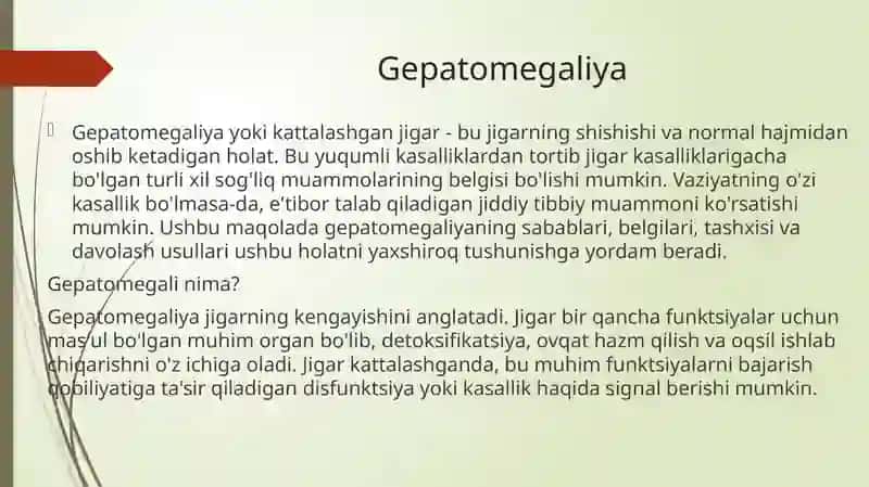 «Gepatomegaliya. Surunkali aktiv va noaktiv gepatit solishtirma tashxislash. Surunkali gepatit va jigar sirrozini solishtirma tashxislash. OSH taktikasi» 2