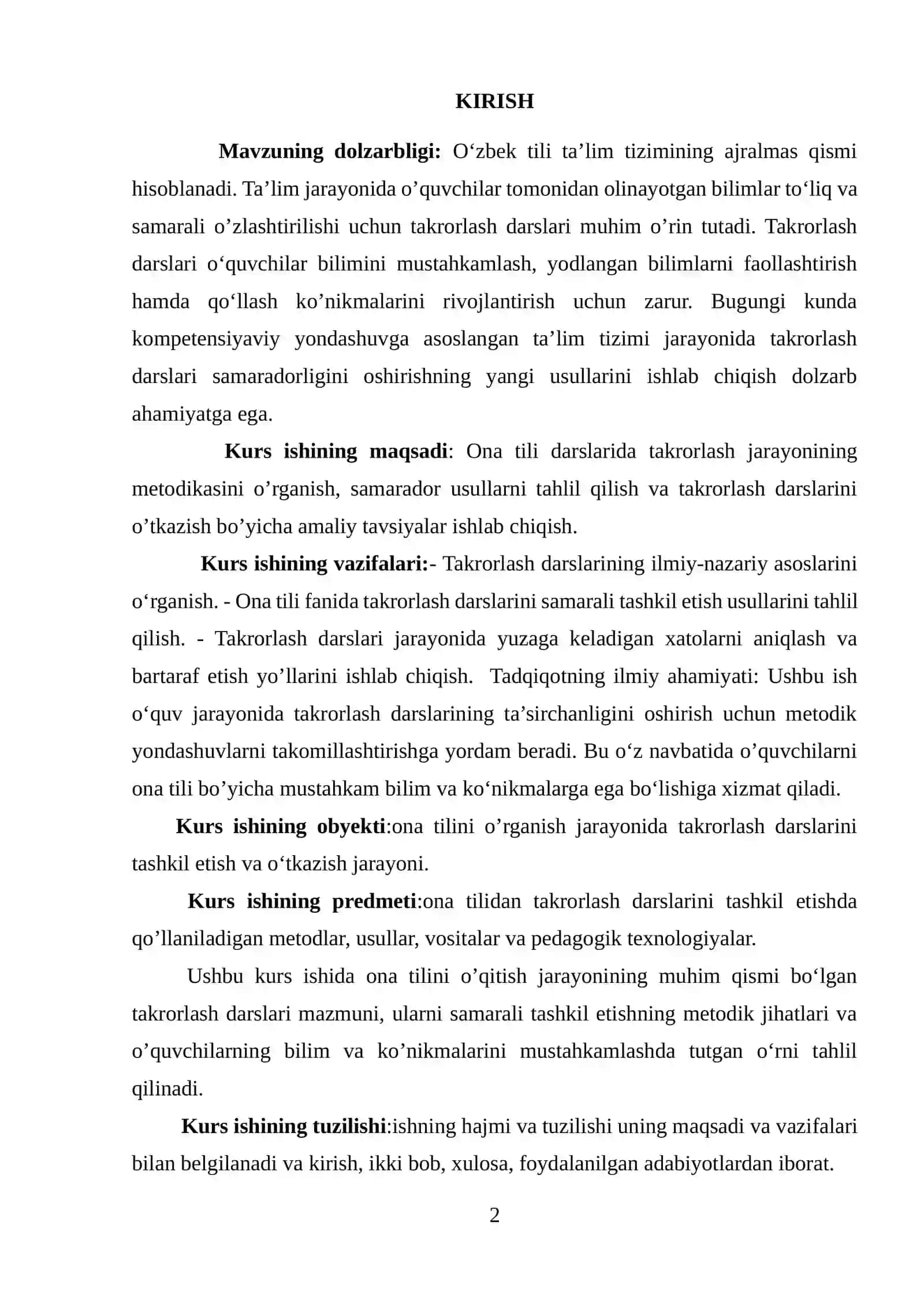 ONA TILIDAN TAKRORLASH DARSLARINI TASHKIL ETISH METODIKASI 2