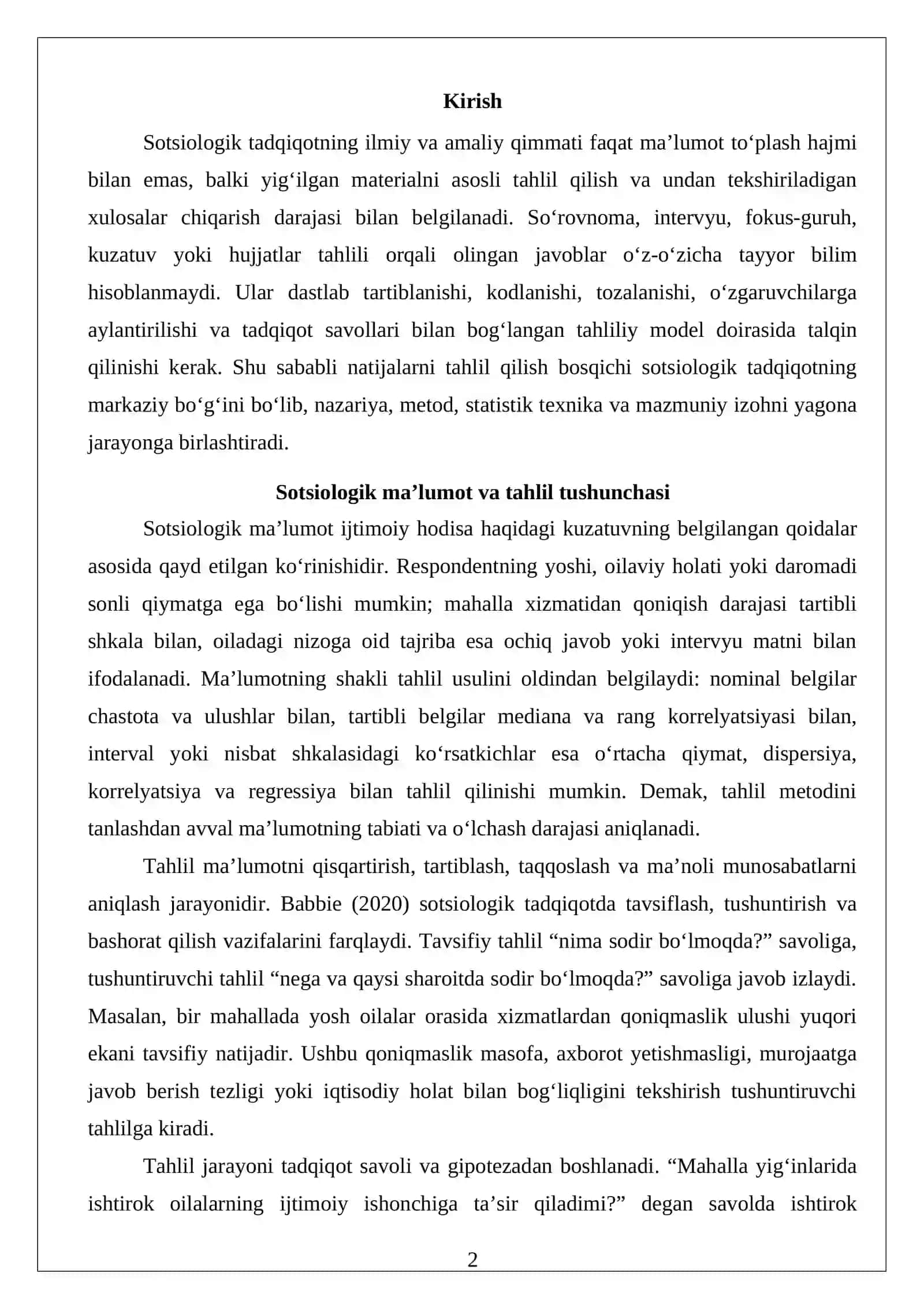 Sotsiologik tadqiqot natijalarini tahlil qilish metodlari 2